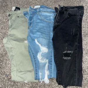 Juniors Ripped Jeans (3 pairs) Bundle - Green, Black, and Blue